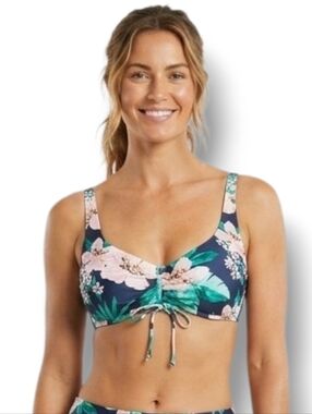 Kona Sol Women’s Cinch Front Floral Sea Breeze Bikini Swim Top Small NWT